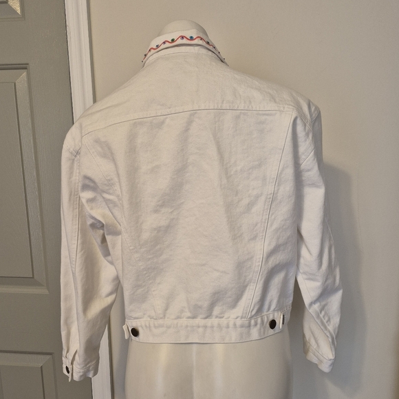 Vintage Petite Sophisticated White Cotton Boho Chic Button Front Jean Jacket(M) - Picture 4 of 10
